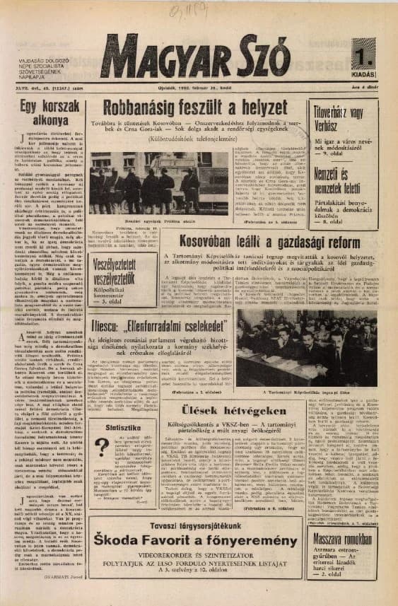 Magyar Szó, 47. évf. 1990. február 20. 49. sz. 1–20. oldal
