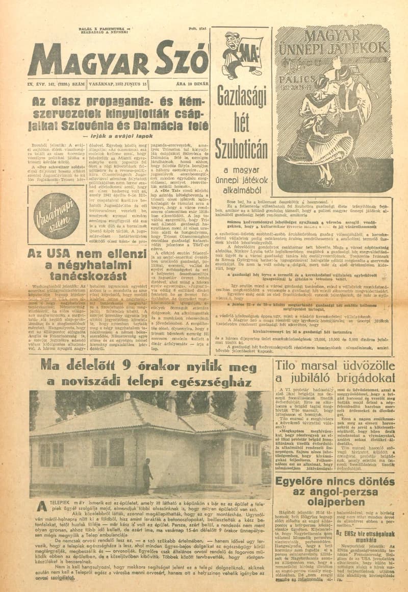 Magyar Szó, 9. évf. 1952. június 15. 142. sz. 1–12. oldal