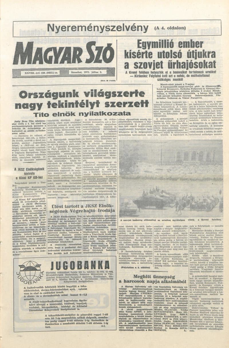 Magyar Szó, 28. évf. 1971. július 3. 180. sz. 1–16. oldal
