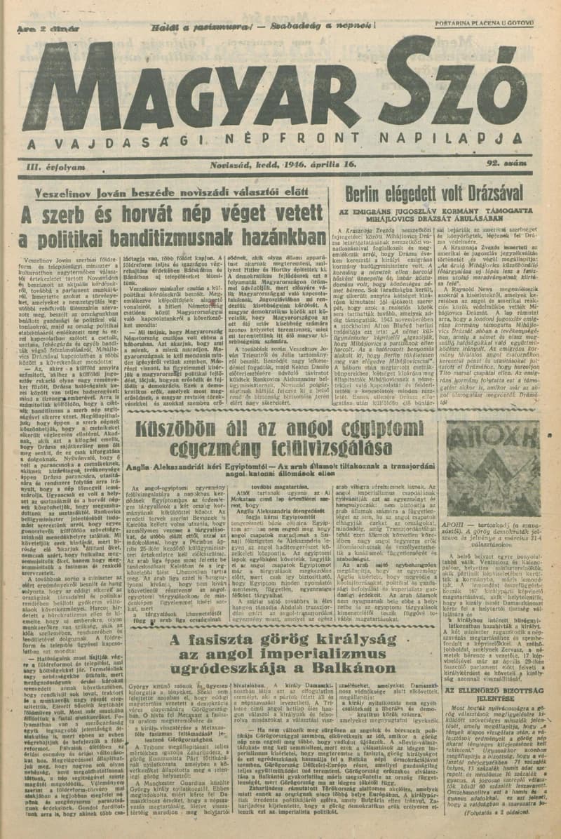 Magyar Szó, 3. évf. 1946. április 16. 92. sz. 1–6. oldal