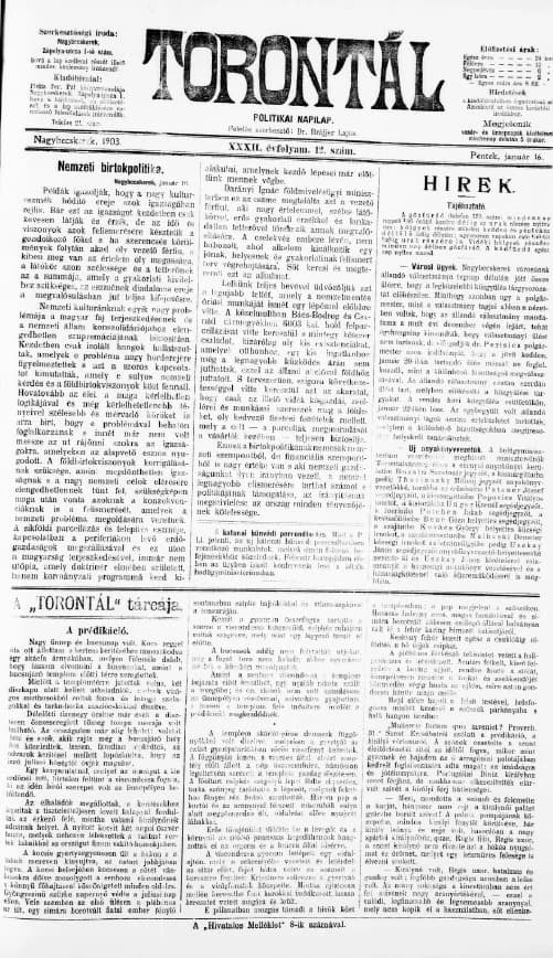 Torontál, 32. évf. 1903. január 16. 12. sz.