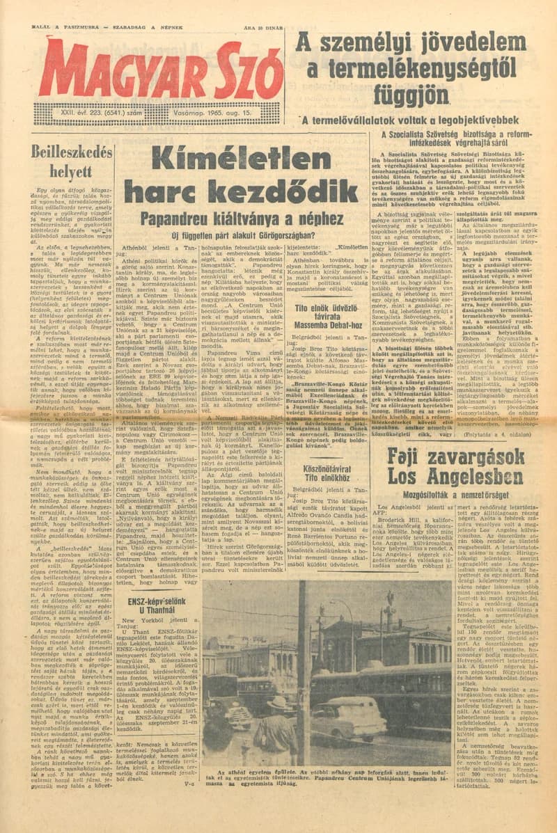 Magyar Szó, 22. évf. 1965. augusztus 15. 223. sz. 1–24. oldal