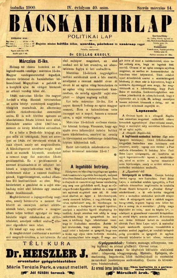 Bácskai Hirlap, 4. évf. 1900. március 14. 40. sz.