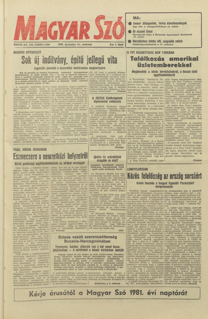 Magyar Szó, 37. évf. 1980. december 14. 343. sz. 1–28. oldal