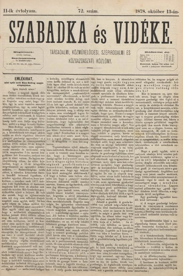 Szabadka és vidéke, 2. évf. 1878. október 13. 72. sz.