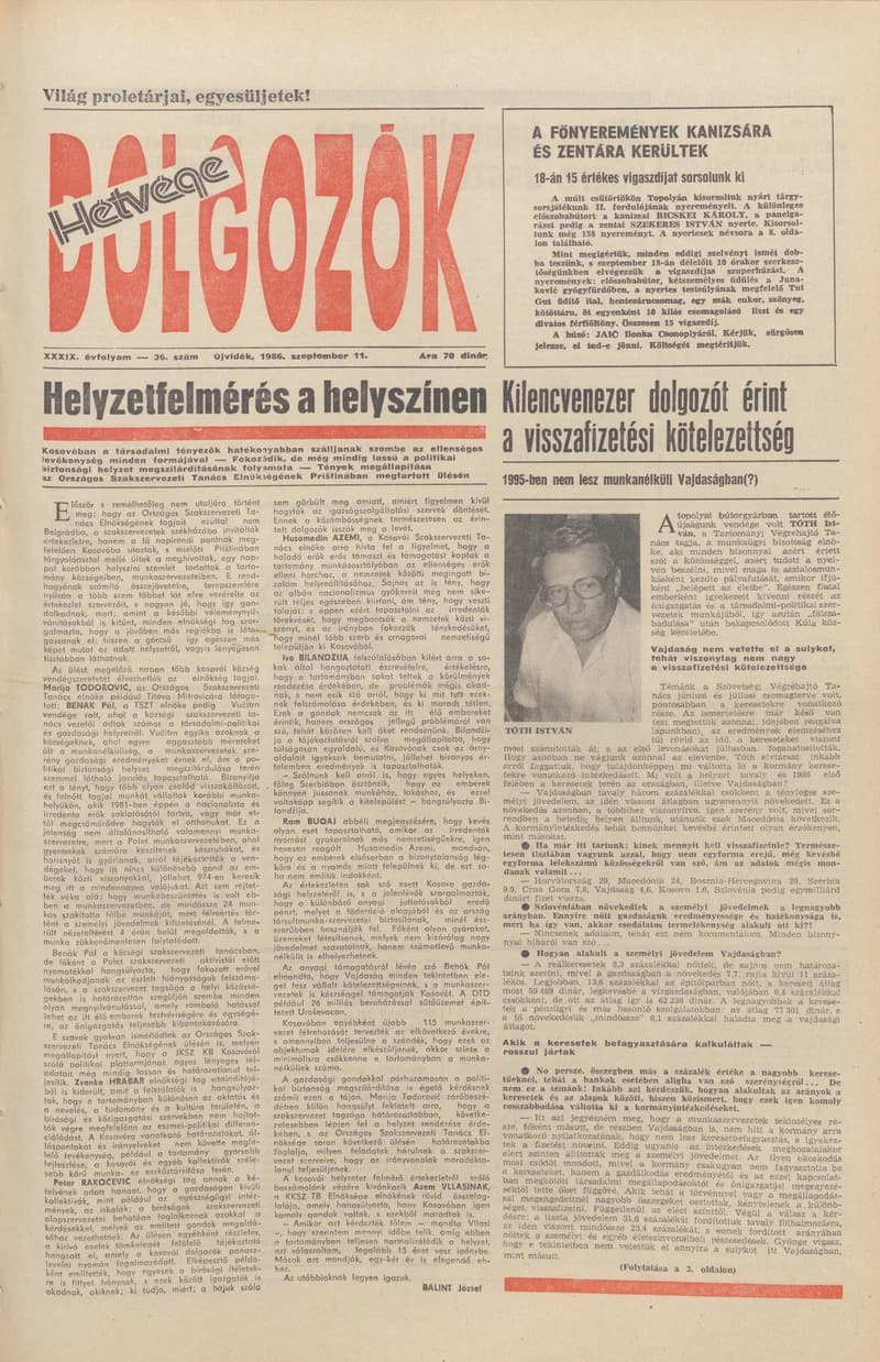 Dolgozók, 40. évf. 1986. szeptember 11. 36. sz.