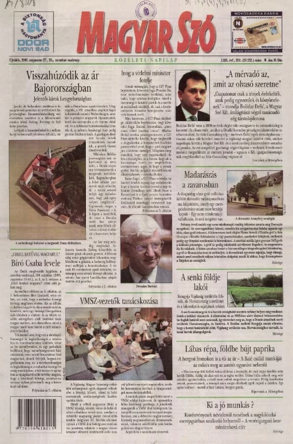 Magyar Szó, 62. évf. 2005. augusztus 27. – 28. 201. sz. 1–12. oldal