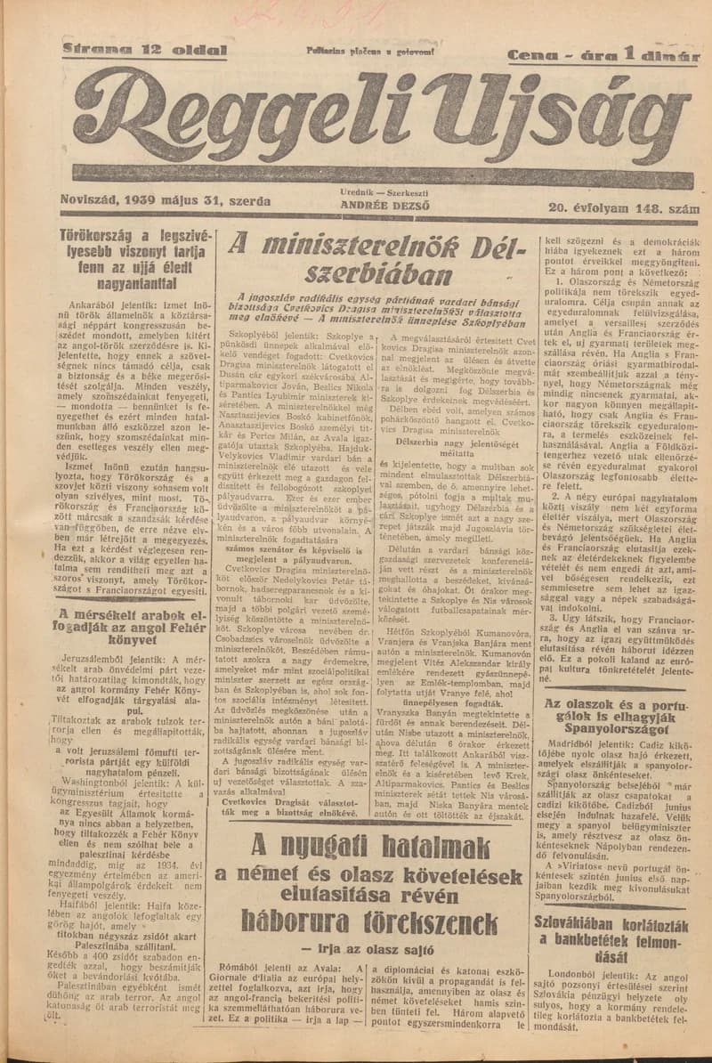 Reggeli Újság, 20. évf. 1939. május 31. 148. sz.