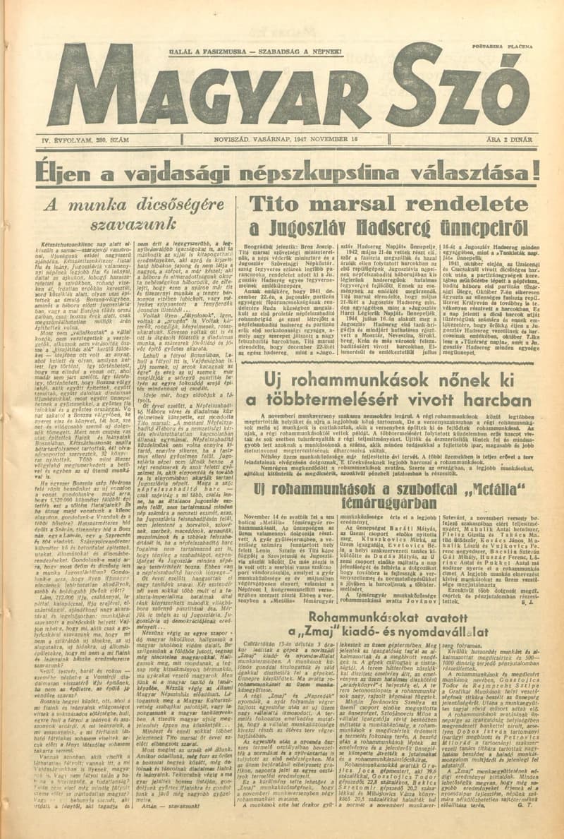 Magyar Szó, 4. évf. 1947. november 16. 280. sz. 1–8. oldal