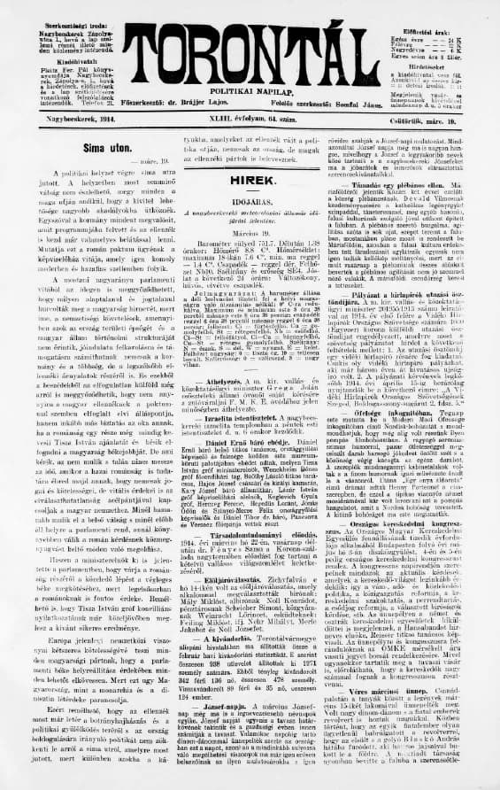 Torontál, 43. évf. 1914. március 19. 64. sz.