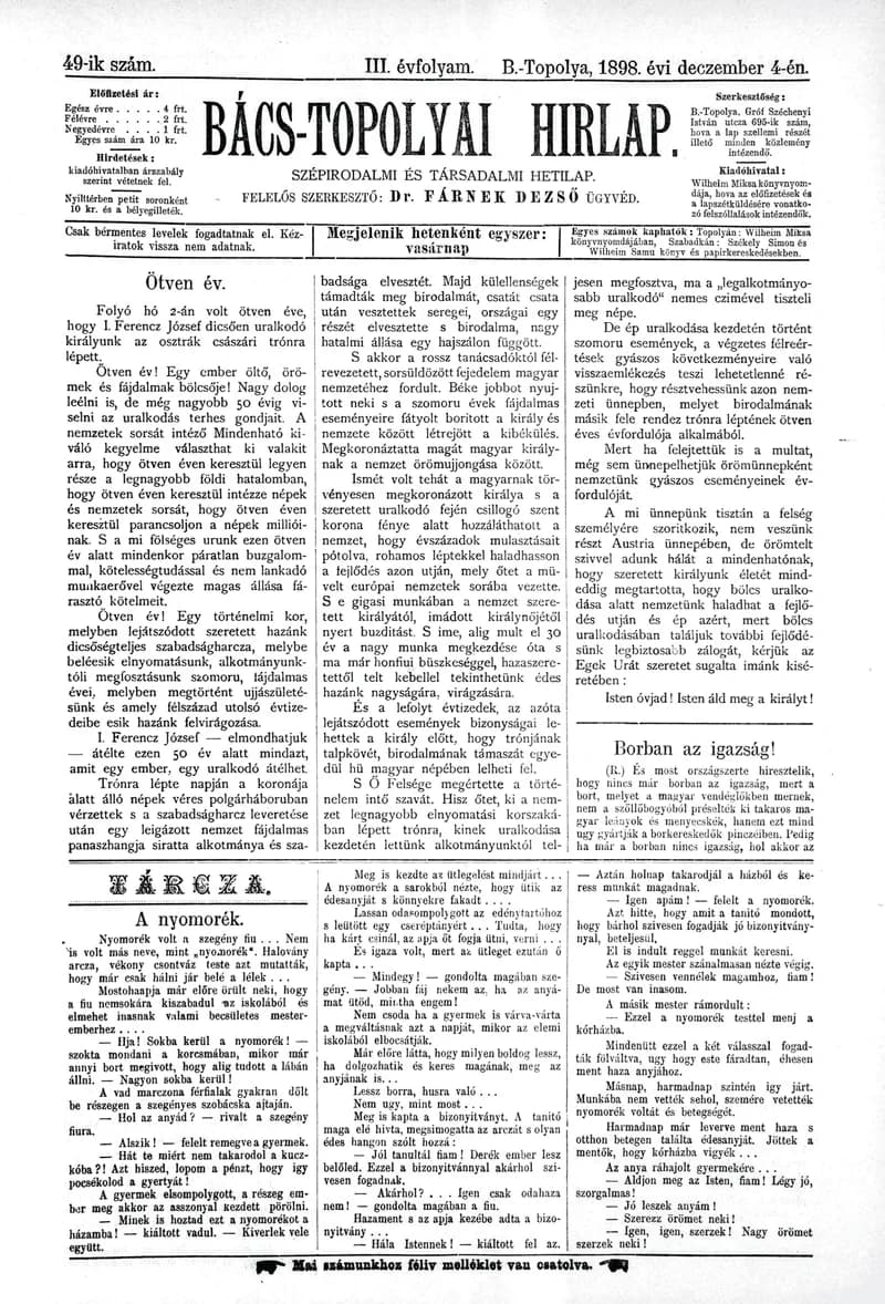 Bács-Topolyai Hirlap, 3. évf. 1898. december 4. 49. sz.