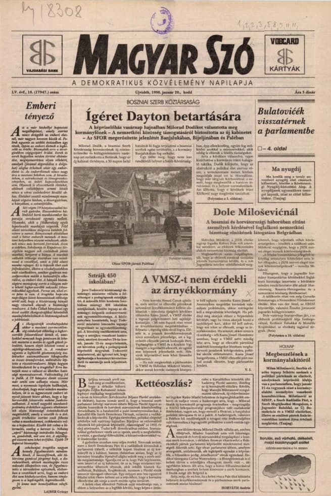 Magyar Szó, 55. évf. 1998. január 20. 18. sz. 1–16. oldal