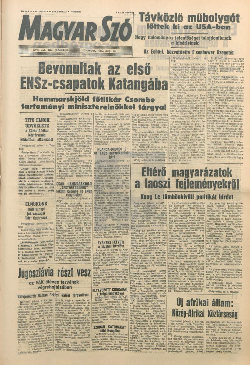 Magyar Szó, 17. évf. 1960. augusztus 13. 189. sz. 1–24. oldal