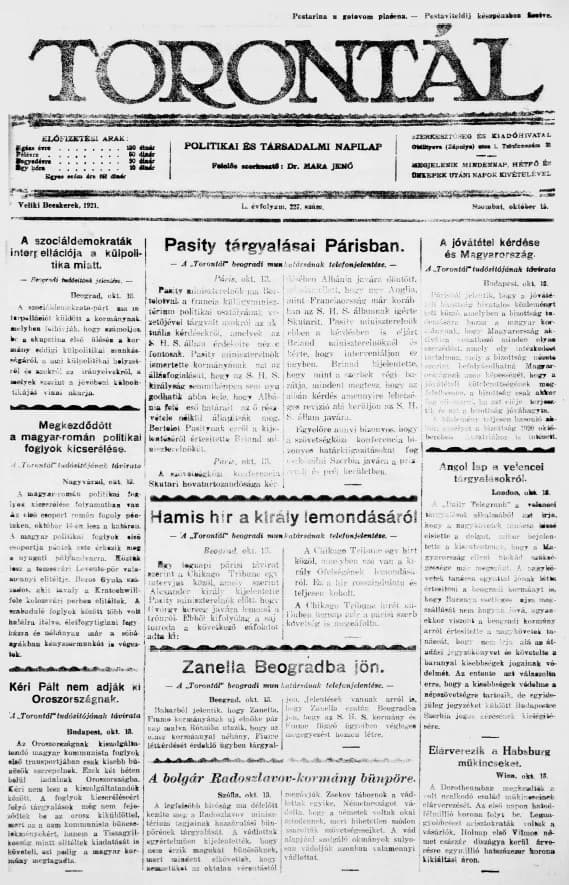 Torontál, 50. évf. 1921. október 15. 227. sz.