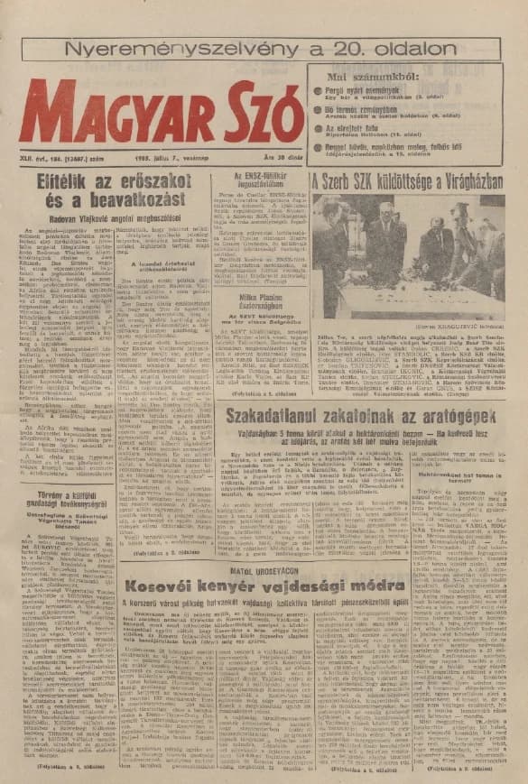 Magyar Szó, 42. évf. 1985. július 7. 184. sz. 1–28. oldal