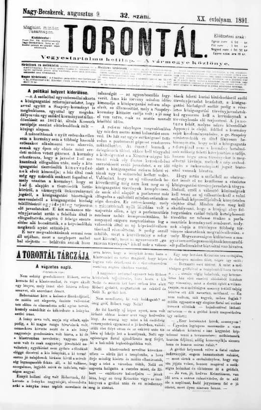 Torontál, 20. évf. 1891. augusztus 9. 32. sz.