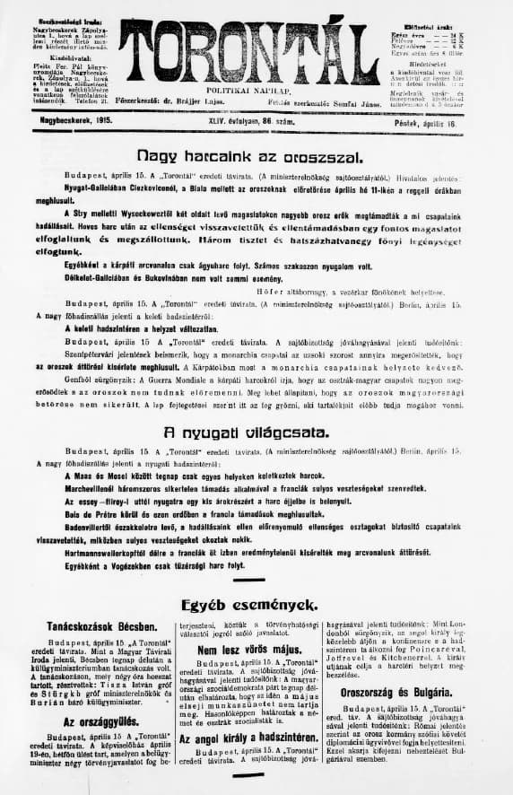 Torontál, 44. évf. 1915. április 16. 86. sz.