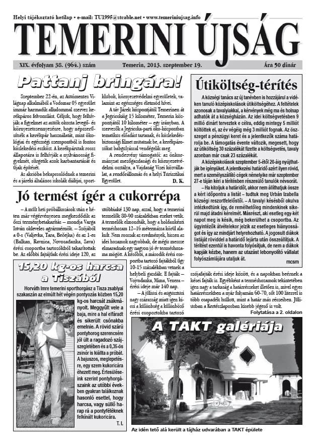 Temerini Újság, 19. évf. 2013. szeptember 19. 38. sz.