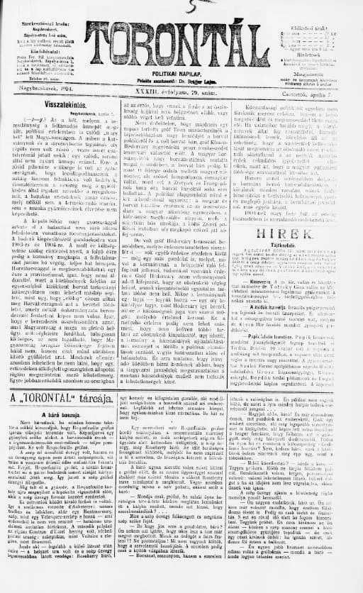 Torontál, 33. évf. 1904. április 7. 79. sz.