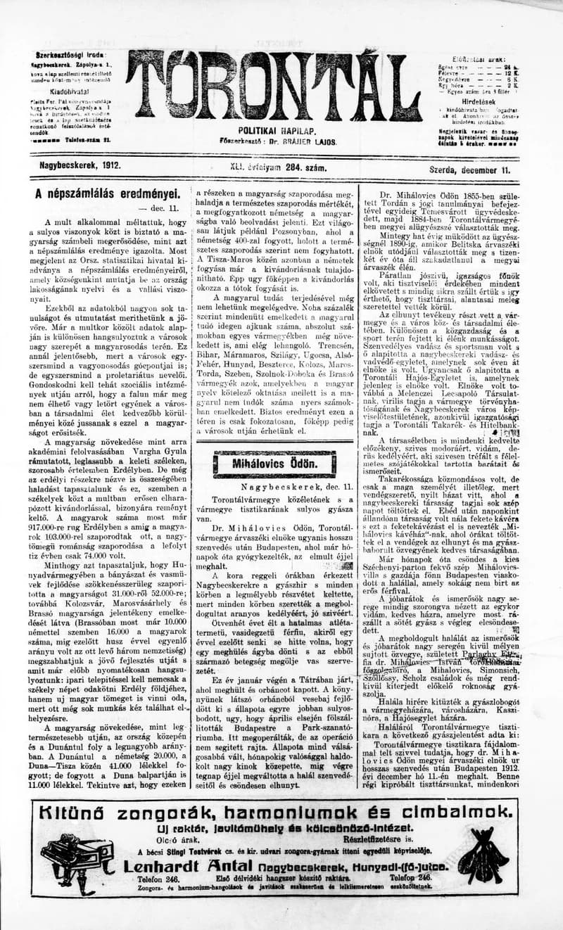 Torontál, 41. évf. 1912. december 11. 284. sz.