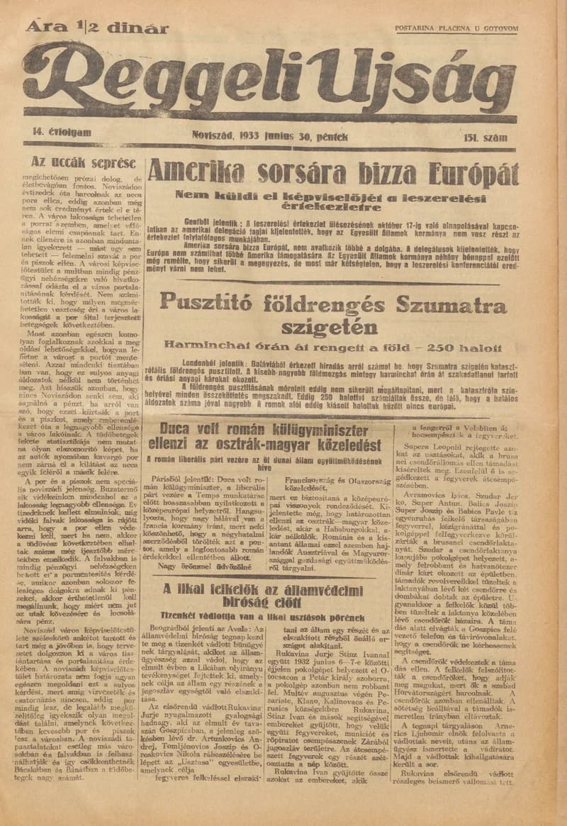 Reggeli Újság, 14. évf. 1933. június 30. 151. sz.