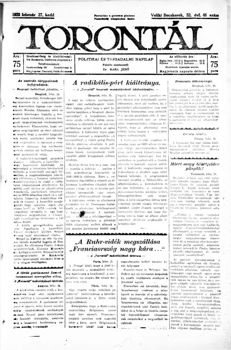 Torontál 1923. február 27. 46. sz.