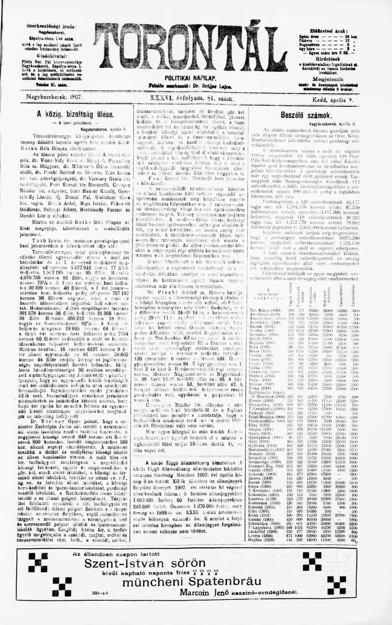 Torontál, 36. évf. 1907. április 9. 81. sz.