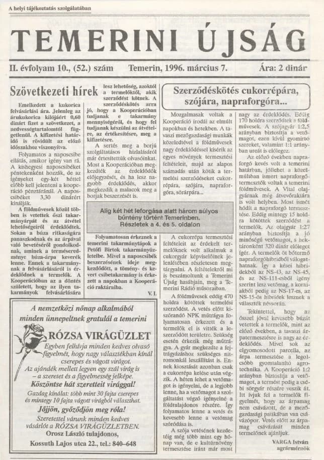 Temerini Újság, 2. évf. 1996. március 7. 10. sz.