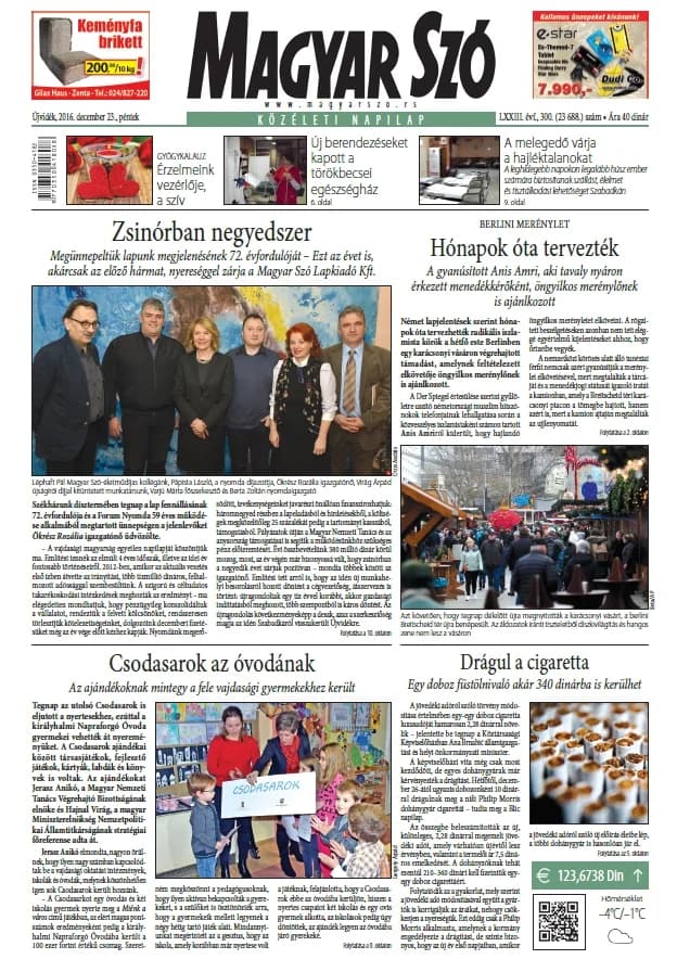 Magyar Szó, 73. évf. 2016. december 23. 300. sz. 1–16. oldal