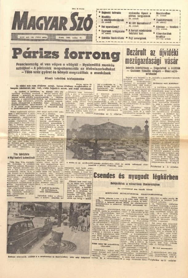 Magyar Szó, 25. évf. 1968. május 21. 138. sz. 1–16. oldal