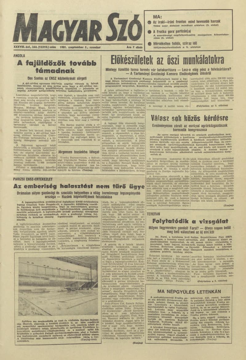 Magyar Szó, 38. évf. 1981. szeptember 5. 244. sz.