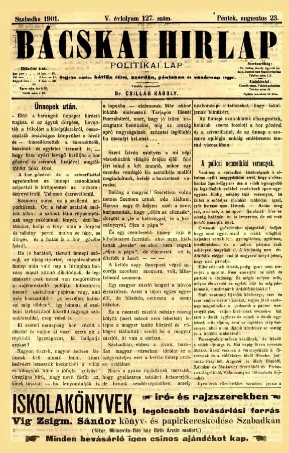 Bácskai Hirlap, 5. évf. 1901. augusztus 21. 127. sz.