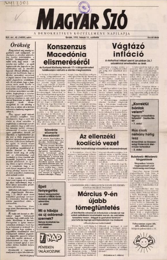Magyar Szó, 49. évf. 1992. február 13. 42. sz. 1–16. oldal