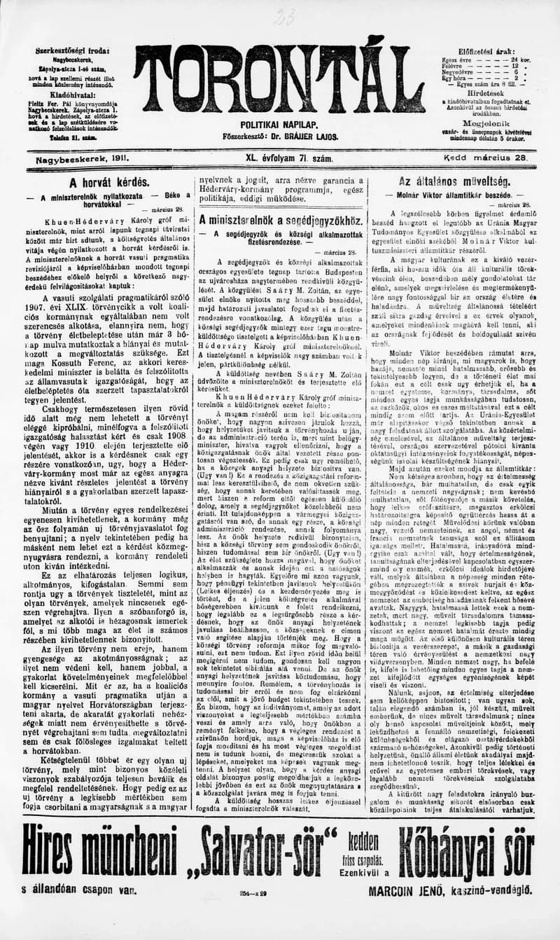 Torontál, 40. évf. 1911. március 28. 71. sz.