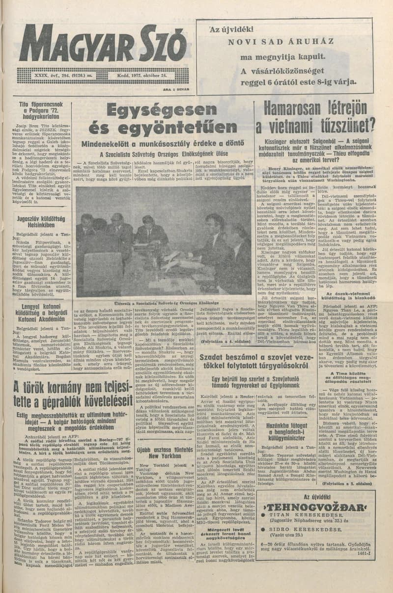 Magyar Szó, 29. évf. 1972. október 24. 294. sz. 1–20. oldal