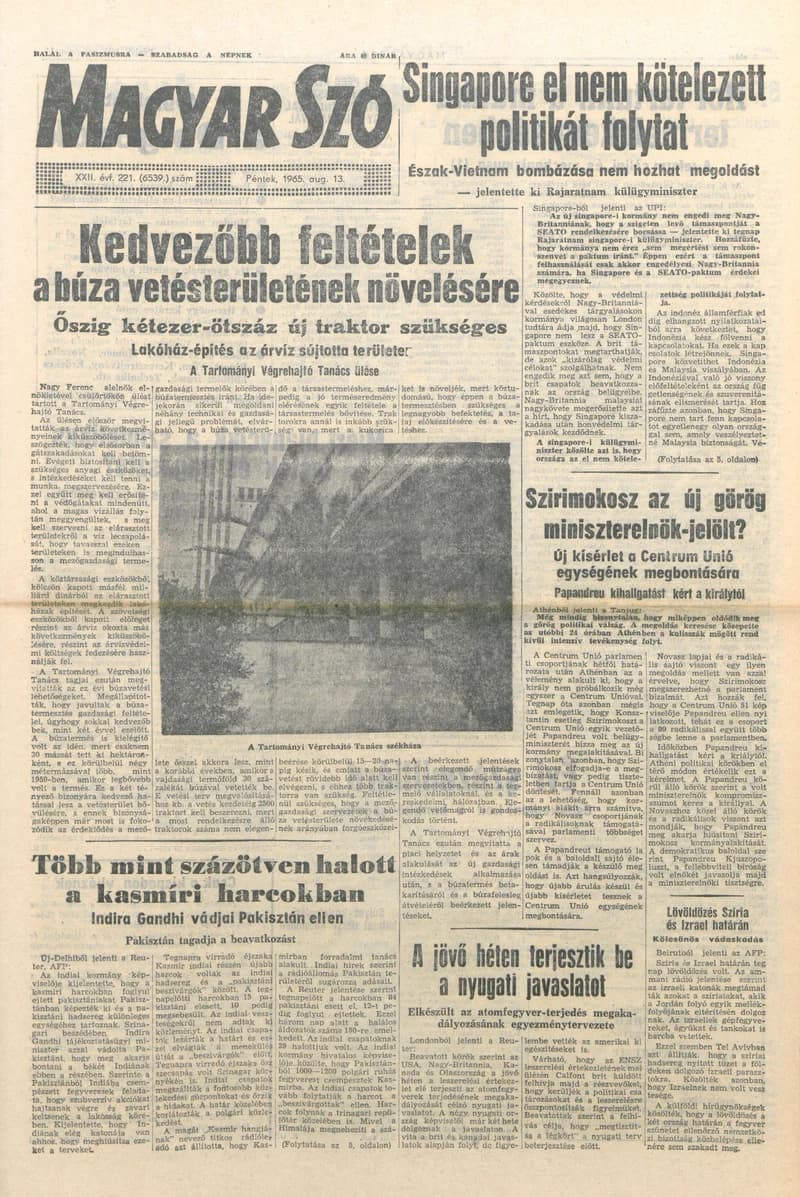 Magyar Szó, 22. évf. 1965. augusztus 13. 221. sz. 1–14. oldal