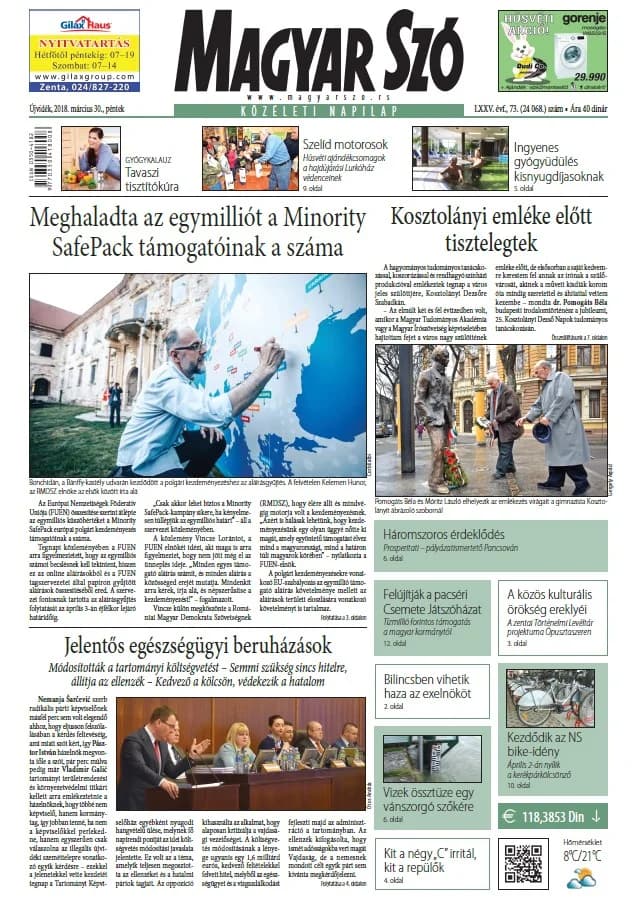 Magyar Szó, 75. évf. 2018. március 30. 73. sz. 1–16. oldal