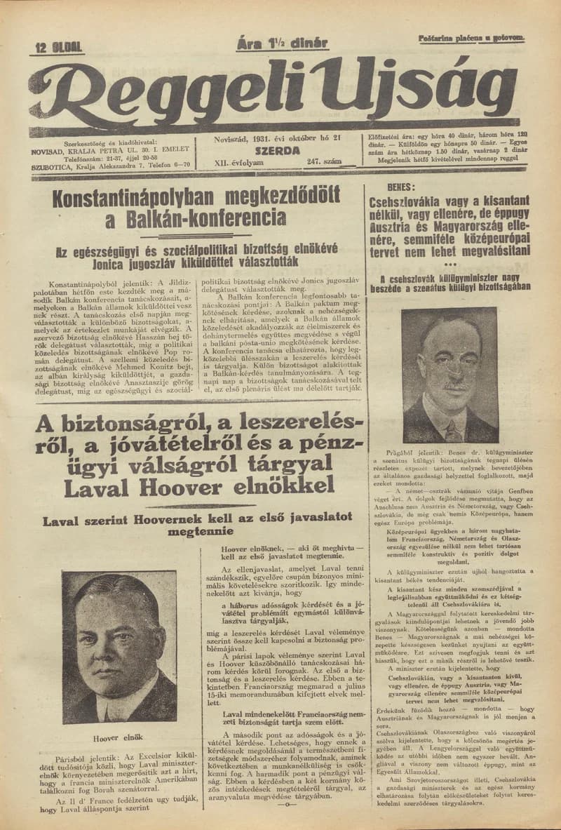 Reggeli Újság, 12. évf. 1931. október 21. 247. sz.