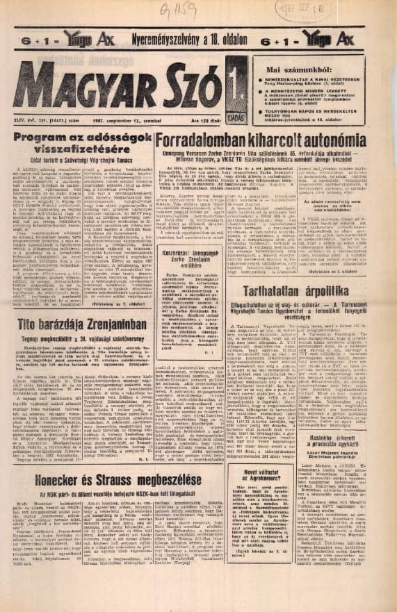 Magyar Szó, 44. évf. 1987. szeptember 12. 251. sz. 1–20. oldal