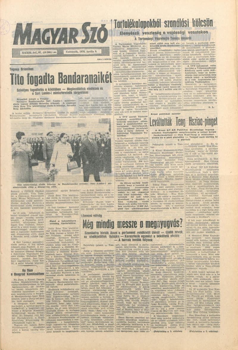 Magyar Szó, 33. évf. 1976. április 8. 97. sz. 1–20. oldal