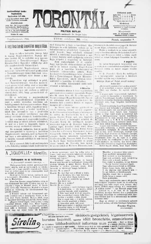 Torontál, 33. évf. 1904. szeptember 9. 205. sz.