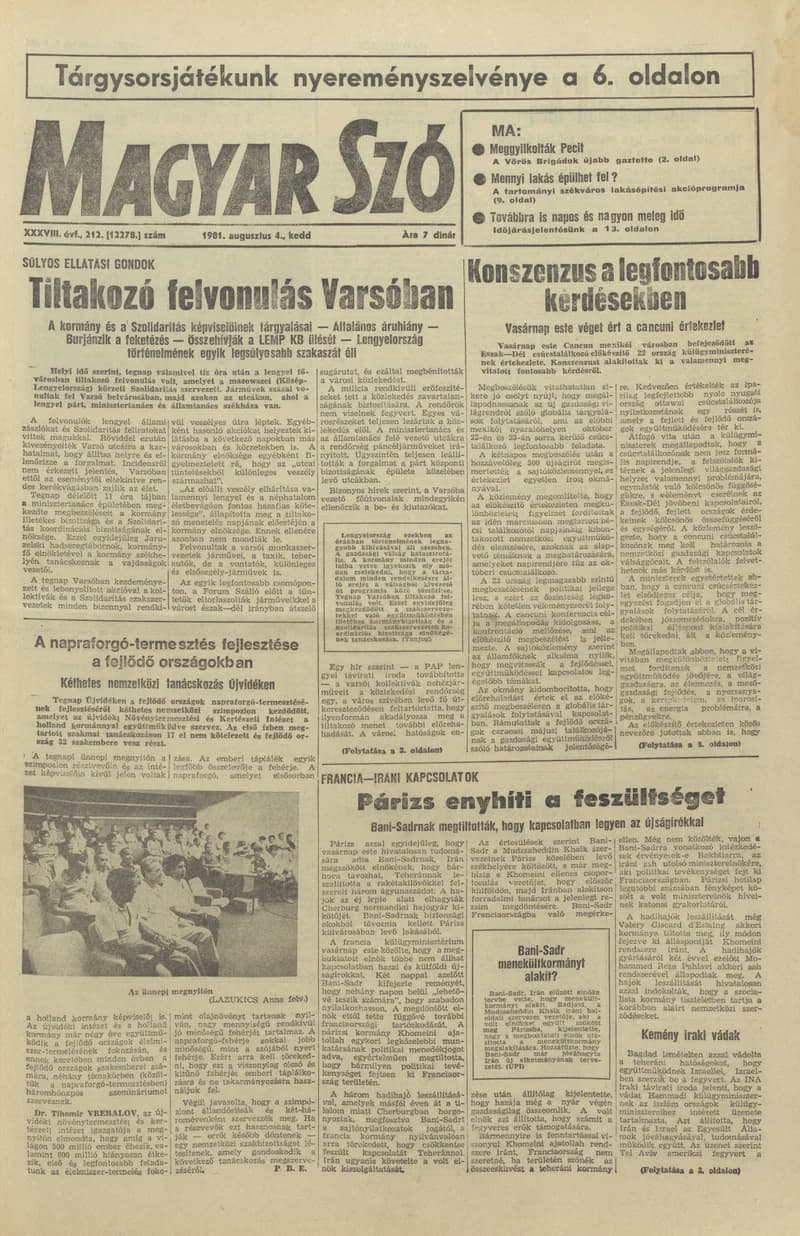 Magyar Szó, 38. évf. 1981. augusztus 4. 212. sz.
