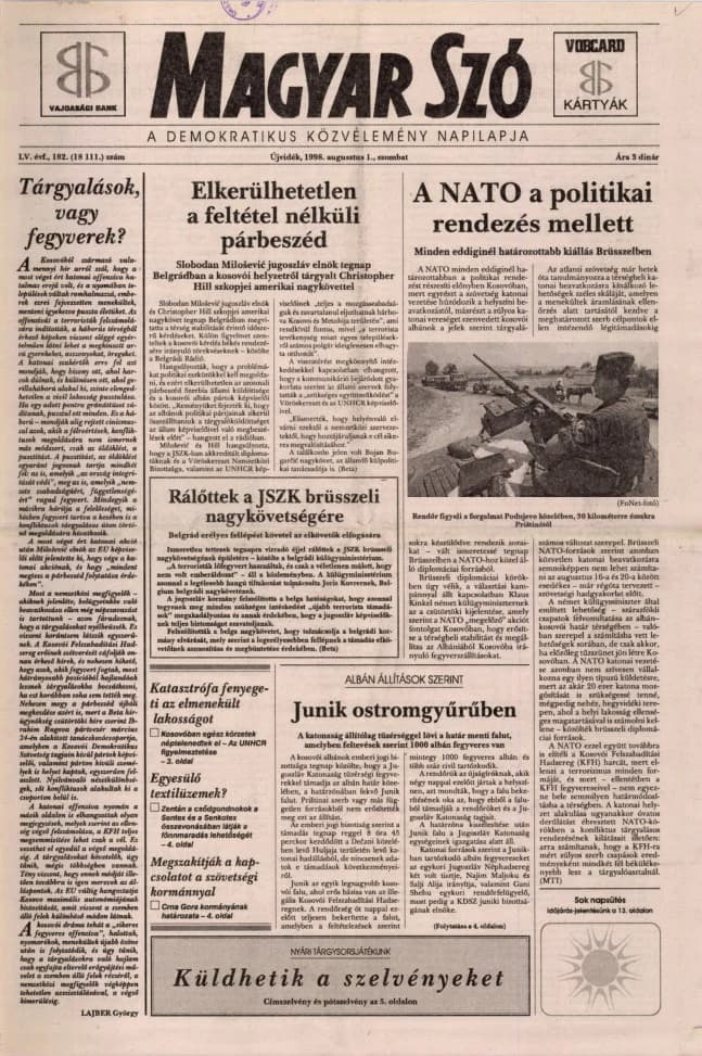 Magyar Szó, 55. évf. 1998. augusztus 1. 182. sz. 1–16. oldal