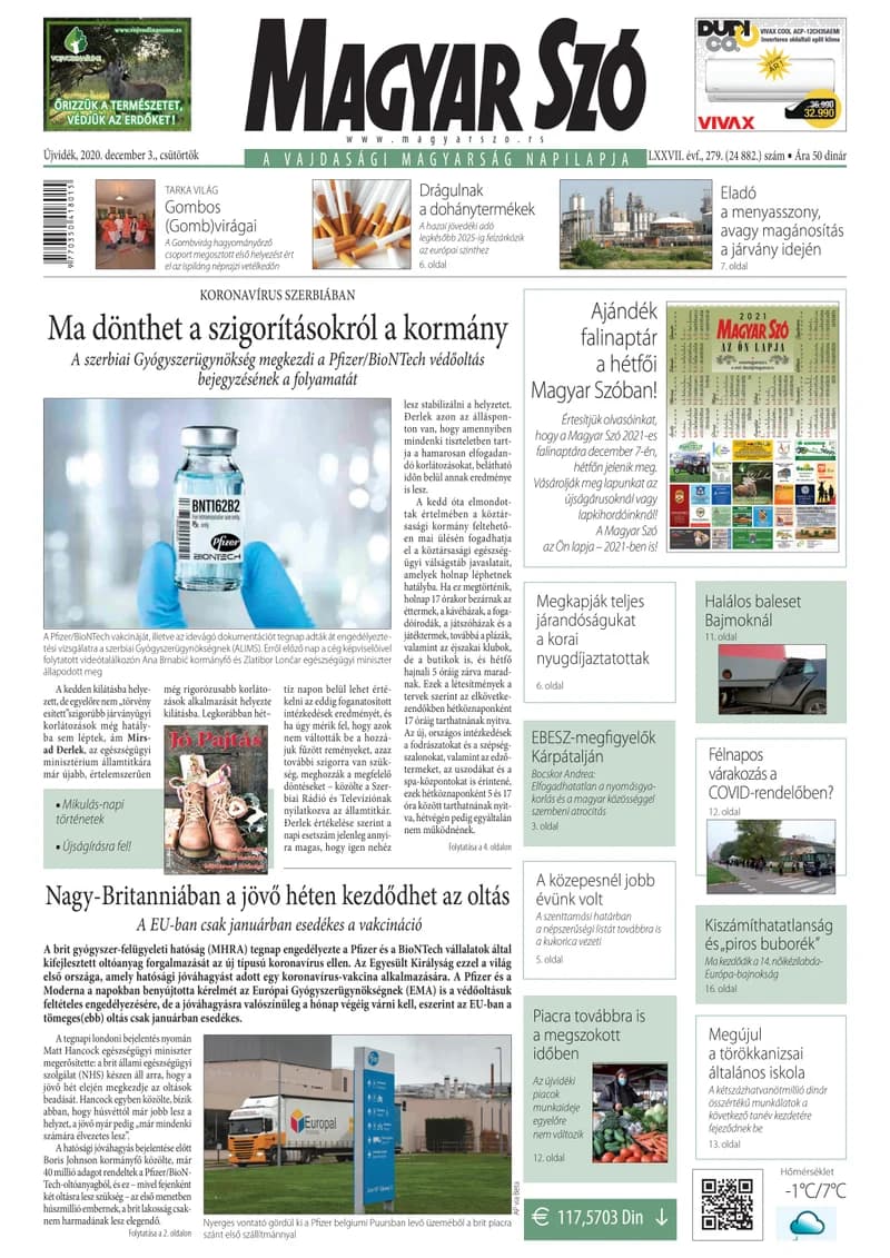 Magyar Szó, 77. évf. 2020. december 3. 279. sz. 1–20. oldal