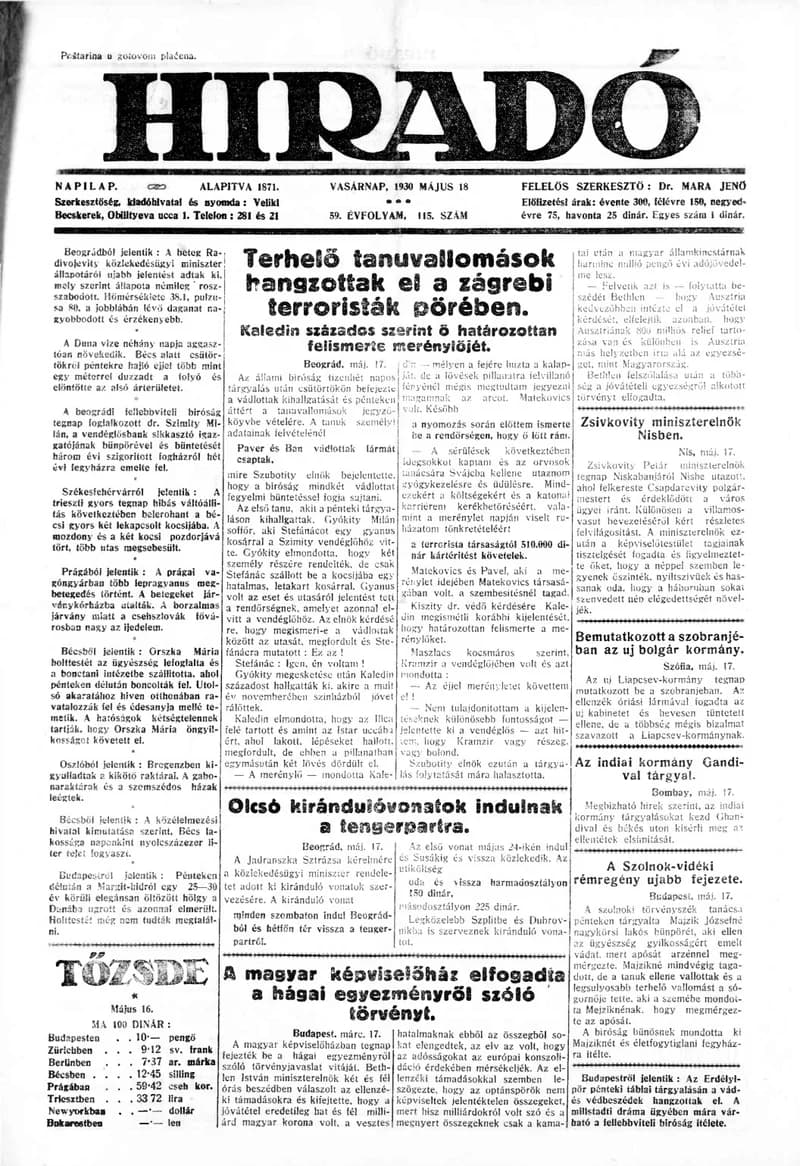 Híradó, 59. évf. 1930. május 18. 115. sz.