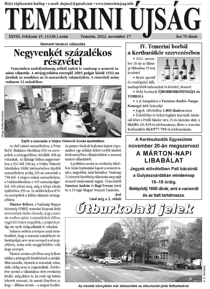 Temerini Újság, 28. évf. 2022. november 17. 45. sz.