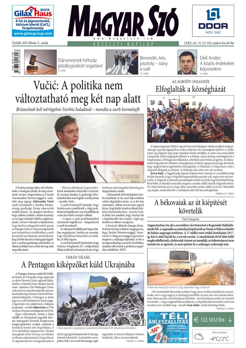 Magyar Szó, 72. évf. 2015. február 11. 33. sz. 1–16. oldal