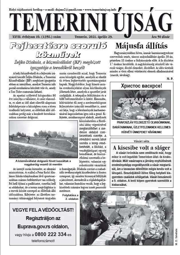 Temerini Újság, 27. évf. 2021. április 29. 16. sz.