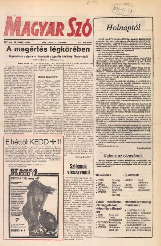 Magyar Szó, 45. évf. 1988. január 31. 29. sz. 1–28. oldal