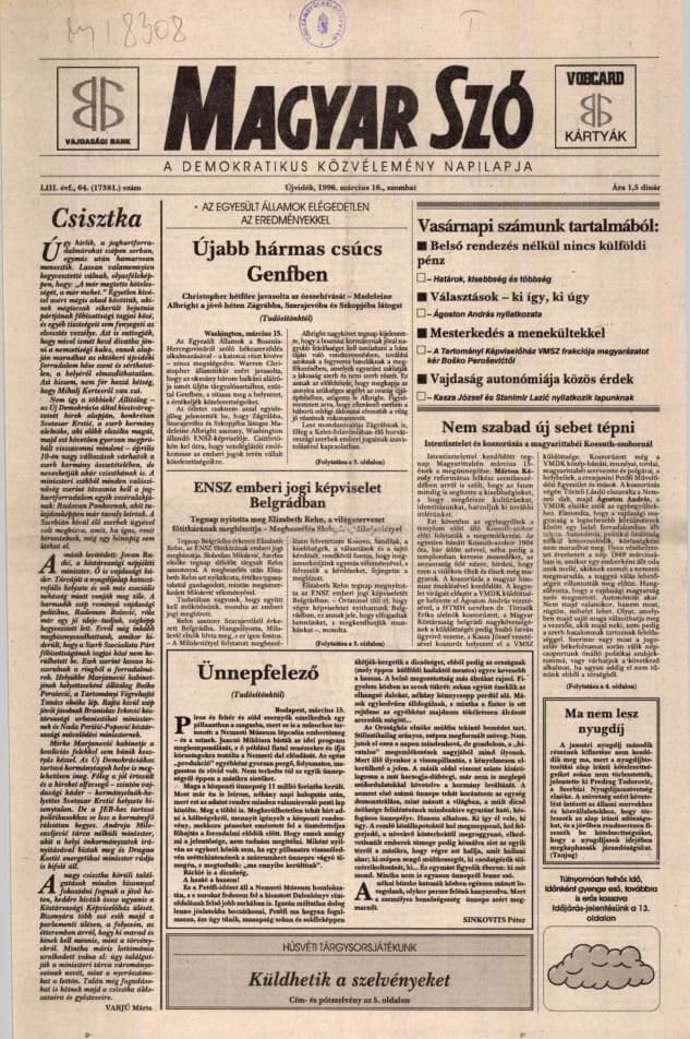 Magyar Szó, 53. évf. 1996. március 16. 64. sz. 1–16. oldal